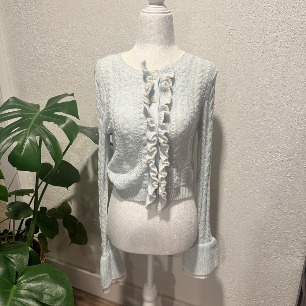 Tularosa Soft Blue Ruffle Knit Blouse